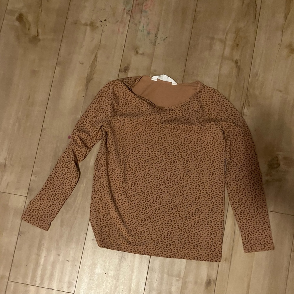 H&M Brown Long Sleeve Tee with Dark Brown Dot Print